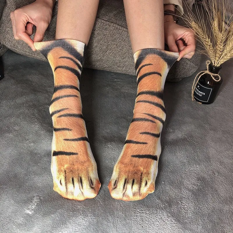 Creative 3D Printing Realistic Cat Paw Socks Leopard Tiger Cotton Socks Unique Unisex Socks Prank Spoof Cat Legs Cosplay Party