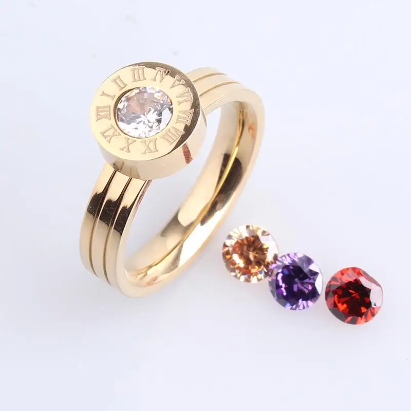 wedding rings Rome number Change Four color zircon 316L Stainless Steel finger rings for women wholesale