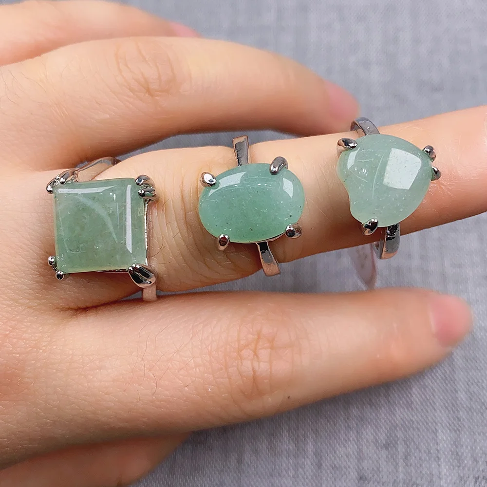 Natural Semi-precious Stones Mixed Style Green Aventurine Ring Fashion Charm Jewelry Gift