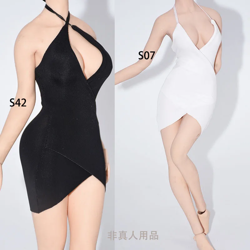 Customized 1/6 Female Sexy Ice Silk Dress Suspender Skirt Clothes Model Fit 12\'\' Normal Fat Action Figure Body Dolls