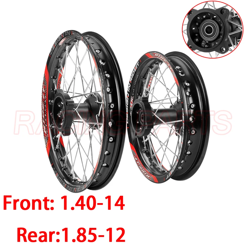 

15mm 1.40-14 inch Front 1.85-12 inch Rear Rims Aluminum Alloy Wheel Rims Black Hub For KLX CRF Kayo BSE Dirt Pit Bike Motorcycle