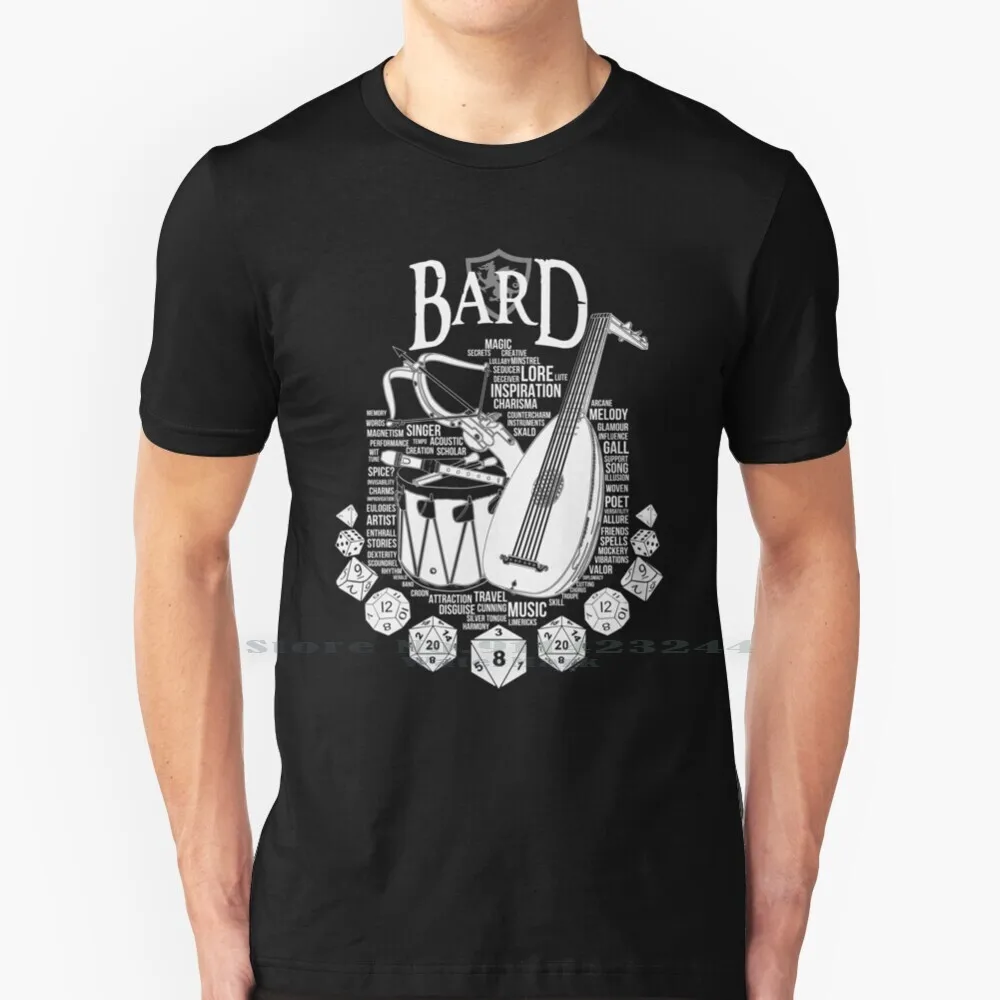 Rpg Class Series : Bard-White Version 100% Cotton T Shirt Bard Class Nerd Board Game Geeky Lute Music Lullaby Croon Minstrel