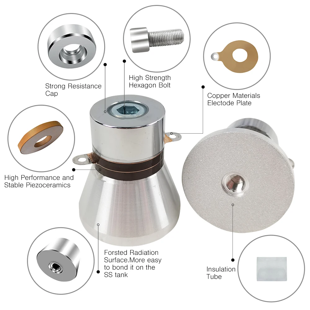 Ultrasonic Transducer 50W 28KHz Piezoelectric Ultrasound Emitter Weld Nail Mounting Stainless Steel Tank Cleaning