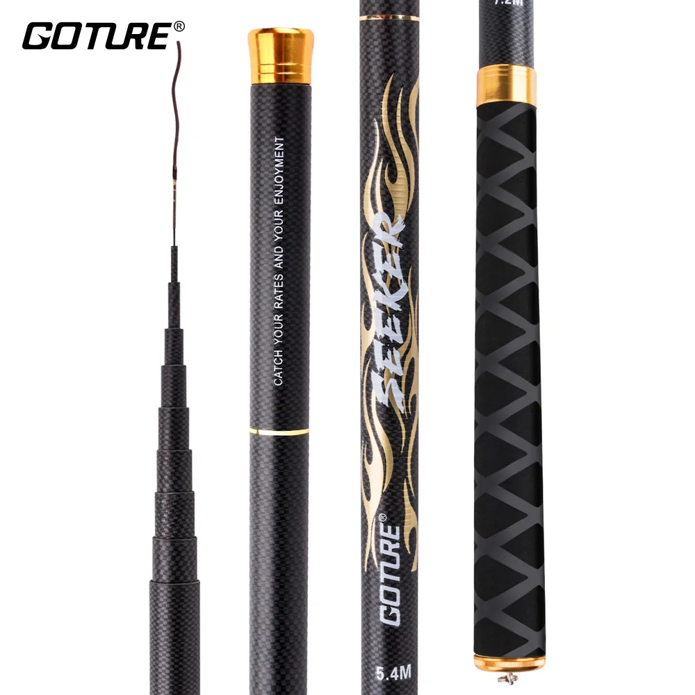 

Goture 3.6-7.2m Carbon Fiber Telescopic Fishing Rods Ultra Light Stream Hand Pole with Spare Front 3 Section Carp vara de pesca