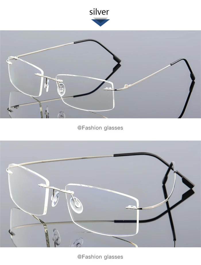 Randlose, blaues Licht blockierende verschreibungspflichtige Brille, Unisex, superelastischer Stahldraht, quadratische Myopien, Lunettes 0–0,5–1,5 bis –6,0 – Detail 5