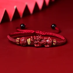 Natural Cinnabar PiXiu Bracelets Women Men 3D Brave troops Charm Bracelet Hand Knotted Jewelry Accessorie Gift Drop Shipping