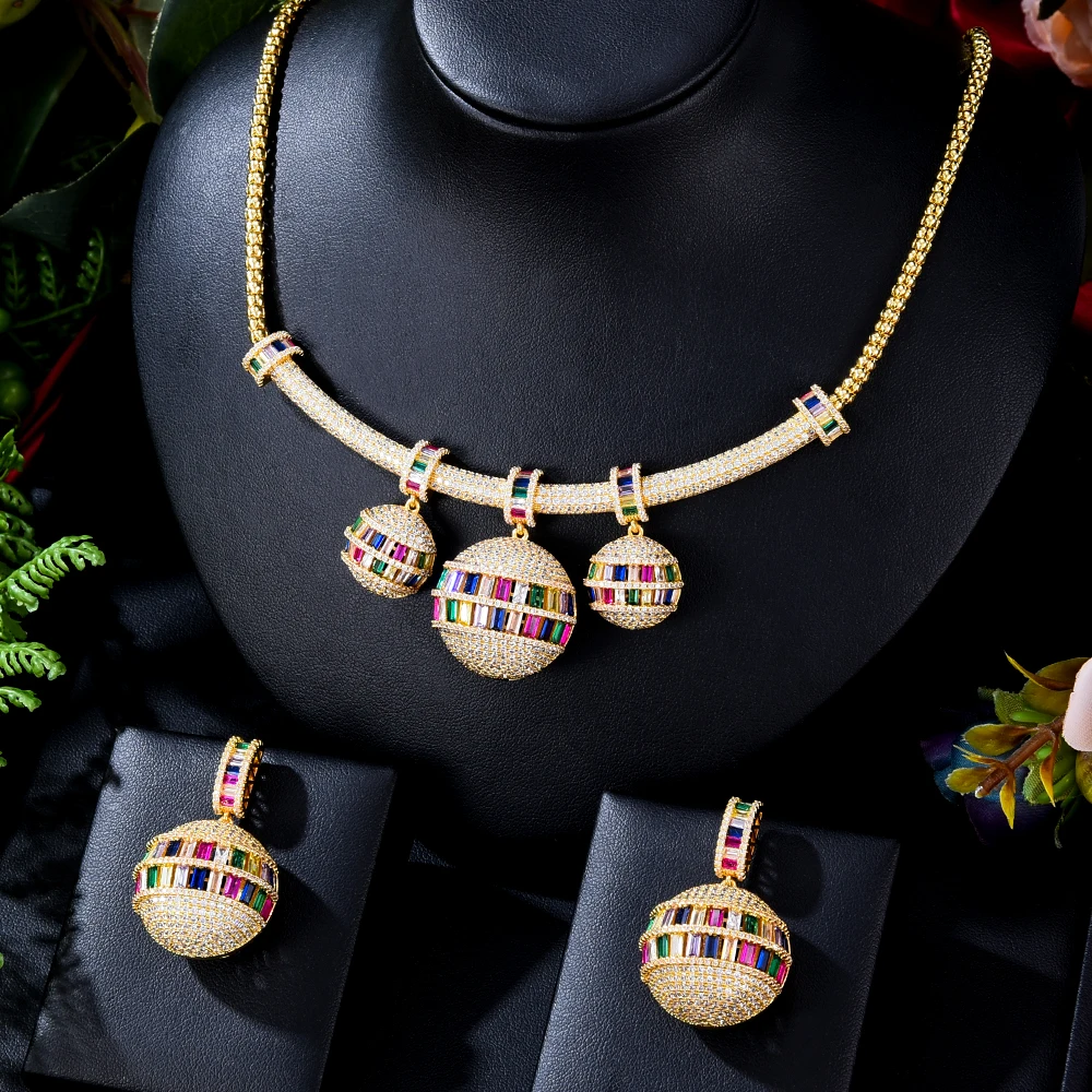 

KellyBola Brand New Fashion Indian Jewelry Set Multicolor Geometric Zirconia Necklace Earrings Women's Daily Party Accessories