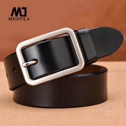 MEDYLA New Unisex Leather Belt Pin Buckle Vintage Men and Women Fashion Strap Female Waistband Pin Buckles Fancy for Men's Jeans