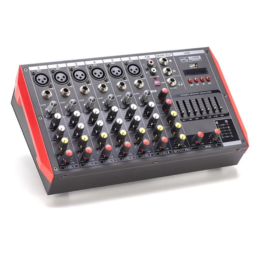 جهاز مزج الصوت الاحترافي 2X150 وات مع بلوتوث USB MP3، وحدة تحكم DJ Mixer مع مكبر كهربائي لمكبر الصوت المحمول