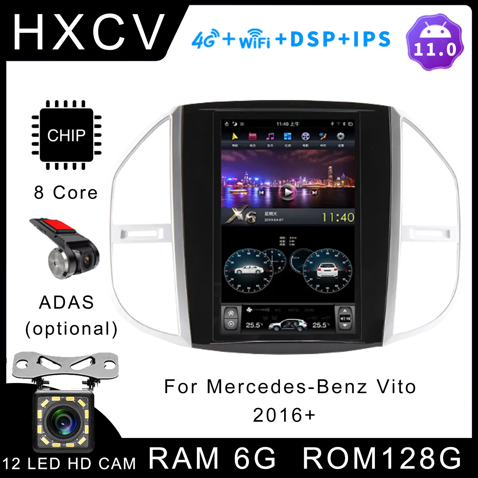 

HXCV Tesla Style Vertical Android Smart Car radio For Mercedes-Benz Vito 2016+ 10.4 Inch gps navigator for car 4G DAB+ Carplay