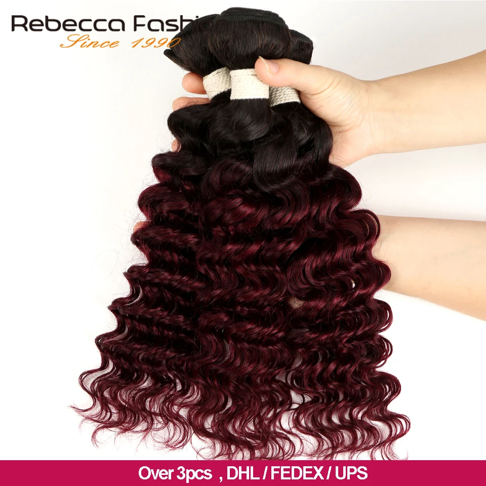 Rebecca Ombre Peruvian Deep Wave Bundles 3/4 Pcs Remy 2 Tone Color T1B/27# T1B/30# T1B/99J# 100% Human Hair Bundles