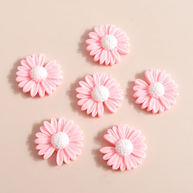 10pcs 20*20mm Kawaii Daisy Flower Charms Resin Flatback Cabochon for Diy Jewelry Making Brooch Hair Bows Phone Case Decoration