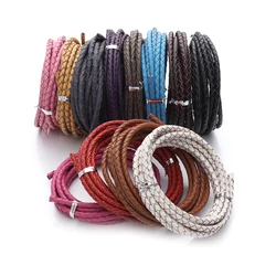 2 metrów/partia 3 4 Mm pleciony pasek z prawdziwej skóry przewód do tworzenia bransoletek skóra bydlęca okrągły wątek liny na naszyjnik DIY tworzenia biżuterii