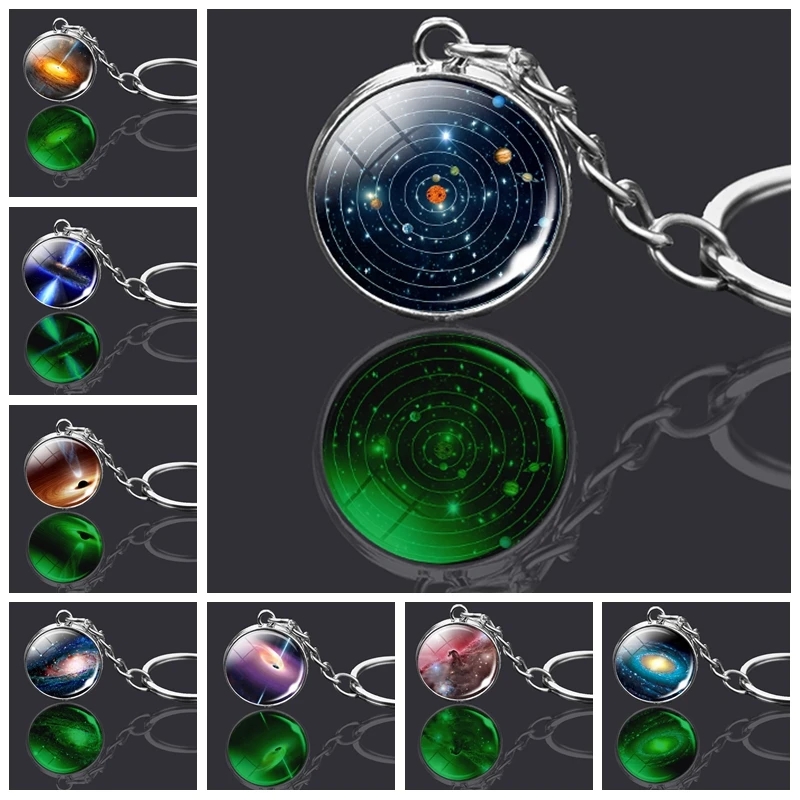 Glowing Milky Way Planet Glass Ball Keychain Solar System Galaxy Moon Earth Pendant Keyring Luminous Car Key Chains Men Jewelry