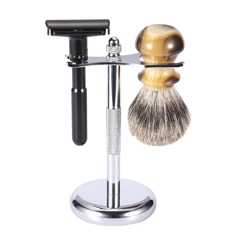 YINTAL Luxurious Black Adjustable Safety Razor Classic Stand Safety Razor Men Shaving With 5 Blades