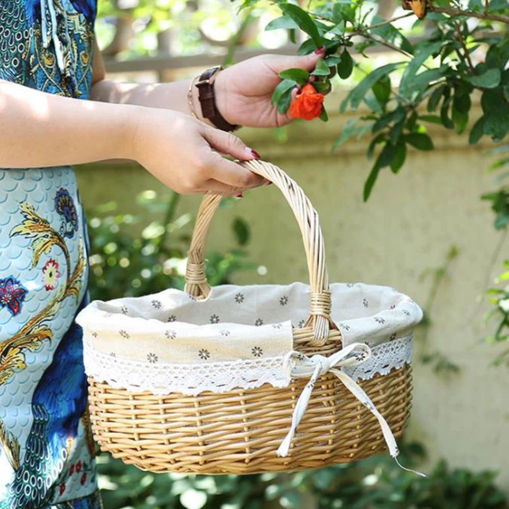 Picnic Basket Storage Box Easter Manual Exquisite Art Gift Decoration Wicker Large Capacity With Handle Liner Baskets