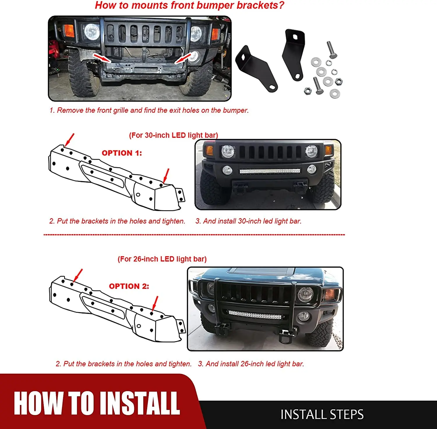 For 2006-2016 Hummer H3 Curved 180W 30Inch Offroad Led Work Light Bar With Lower Hidden Bumper Grille Mounting Brackets