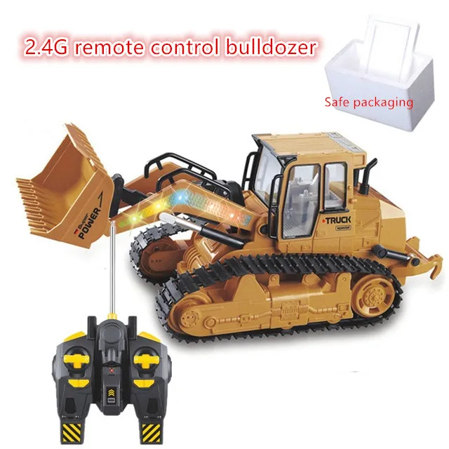 6822L RC Truck 2.4G Simulation Remote Control Bulldozer Boy Toys Model With Music Light And Simulation Mechanical Working Sound