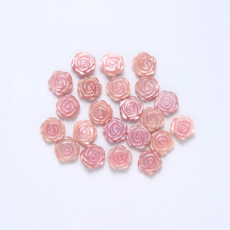 MIQIAO 10 Pcs/Pack Rose Flower DIY Making Accessories Pink Shells Hand-Carved 6 8 10 12 14MM Hairpin Brooch Earrings Wholesale