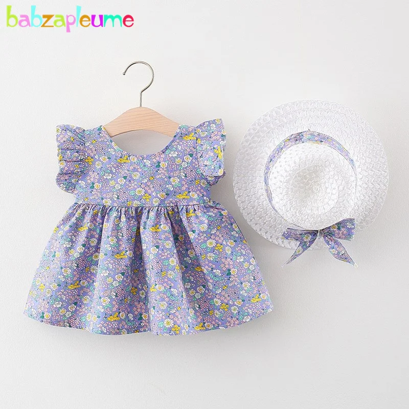 

Summer Baby Girls Princess Beach Dress Korean Cute Flowers Sleeveless Cotton Toddler Dresses+Sunhat Newborn Clothes Set BC2062-1