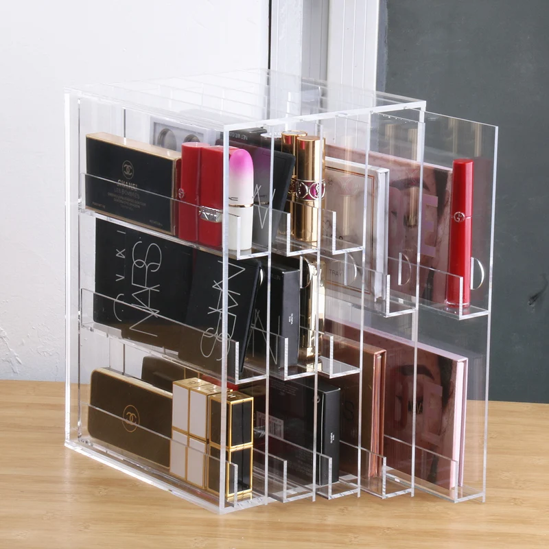 Eye Shadow Plate Vertical Storage Box Drawer Acrylic Transparent Lipstick Make Up Cosmetic Organizer Display Stand Basket Holder