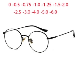 Metal Round  Blue Light Blocking Computer Goggle Prescription Spectacles Discoloration Short-sight Eyewear 0 -0.5 -0.75 To -4.0