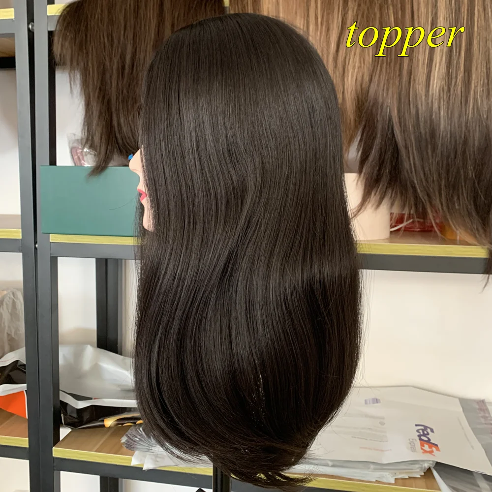 

Jewish Skin Topper Soft Silky European Virgin Human Hair silk topper Natural Black Kosher Hairpiece In Stock Free Shipping