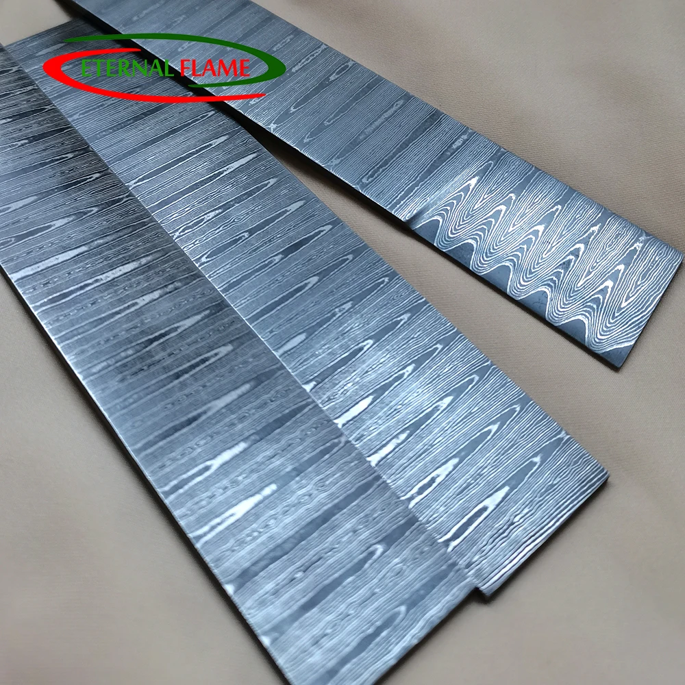 

Knife Making Materials Sandwich Damascus Steel Billet Plate DIY Exquisite Wave Pattern Blade Blank Bar Has Been Heat Treatment