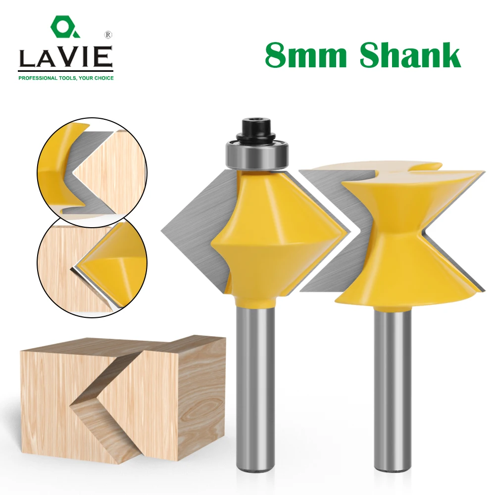 LAVIE 2pcs SET 8mm Shank 90 Degree V design Tingue Groove Edge Banding Router Bit Set Plate Splicing Woodworking Milling Cutter