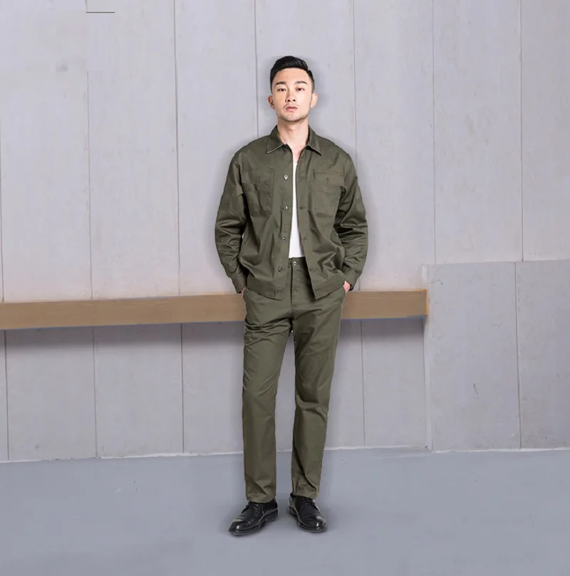 夏薄い作業服純粋な綿通気性耐摩耗性長袖工場ワークショップ機械電気技師つなぎ服