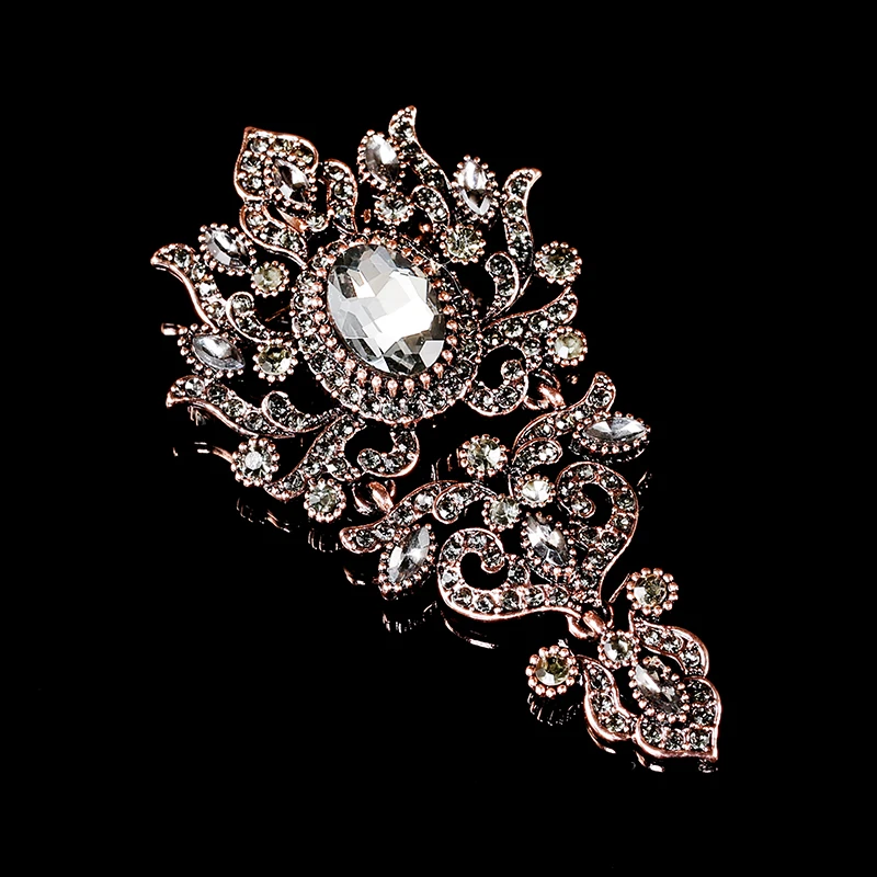 Kinel 2020 Luxury Gray Crystal Women Brooch Pins Vintage Turkish Wedding Jewelry Antique Gold Color Alloy Family Banquet Gift