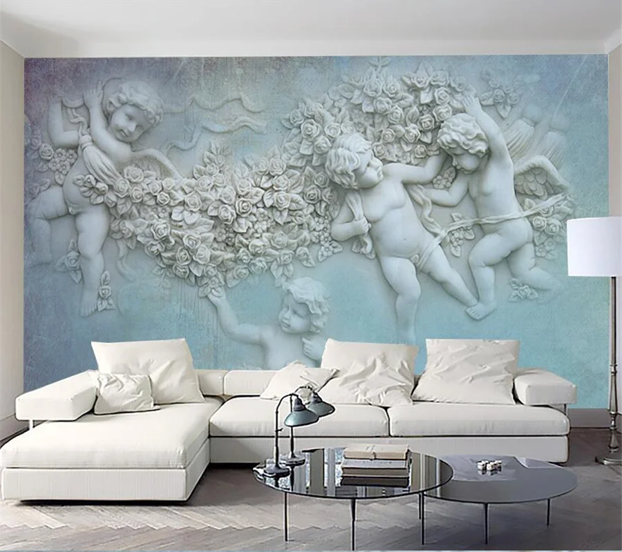 

wellyu European angel Cupid TV background wall custom large mural green wallpaper papel de parede para quarto Papel de parede