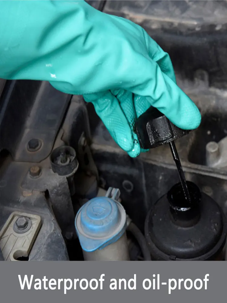 Luva resistente química revestida de borracha do neopreno das luvas do trabalho do nitrilo da segurança do verde longo da prova de óleo de 8 peças/4