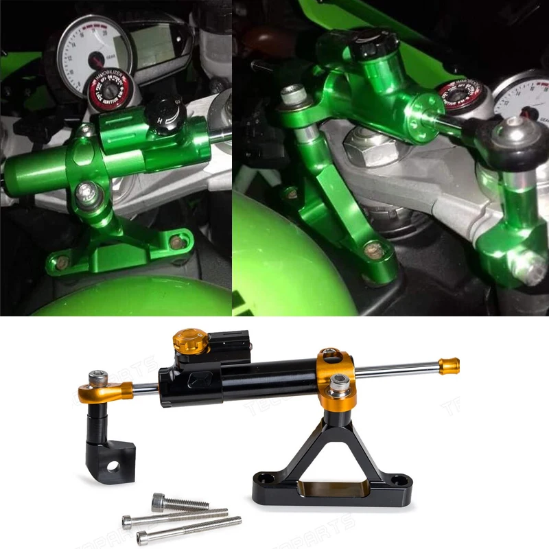 Motocicleta Steering Damper Stabilizer Bracket, Fiber Carbon, Mount Kit de Suporte para Kawasaki ZX10R ZX-10R ZX 10R 2004 2005