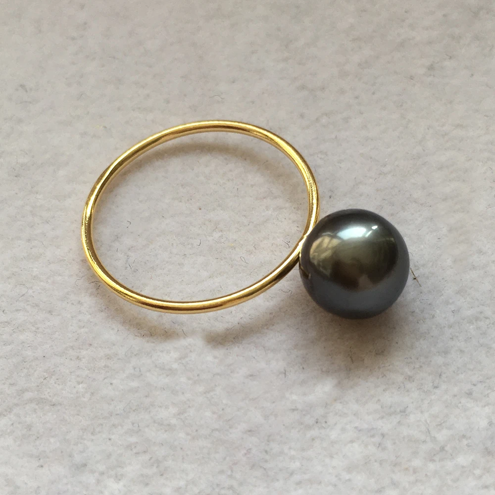 drop free shipping,100% NATURE tahitian seasalt PEARL RING ,real 14k gold filled ring,8 MM tahitian pearl