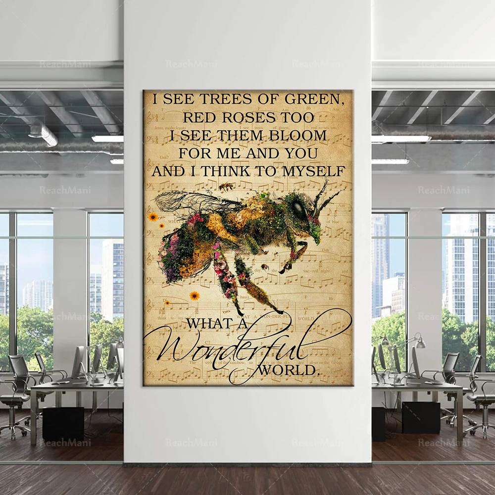 يا له من عالم النحل الرائع، لقد رأى ملصقات كلمة لأشجار الورد الخضراء والحمراء. أنواع النحل. الملصقات الفنية للعيش