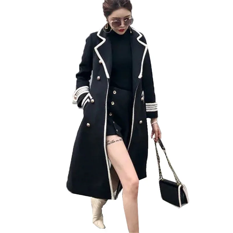 

Winter Women Woolen Coat Nice Pop Fashion Casual Double-breasted Long Coat Female Jacket British Hepburn Style Slim Overcoat