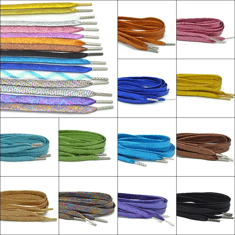 Colorful Man Women Shoelaces Of Sneakers Metallic Glitter Shiny Gold Shoelace Silver Flat Shoe Laces Sports Running Shoe Lacing