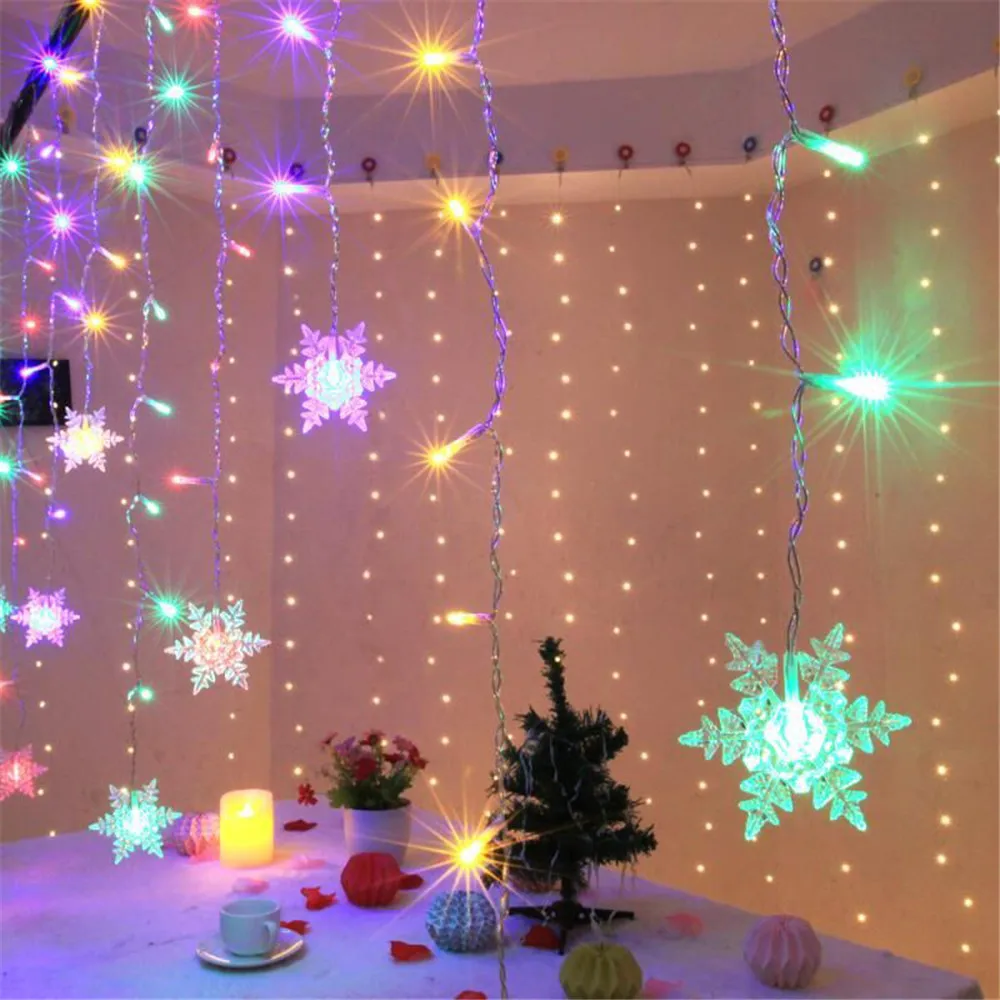 3.5M Christmas Snowflake LED String Lights Curtain Lights With EU/US Plug Holiday Party Can Be Connected To Wave Fairy Lights