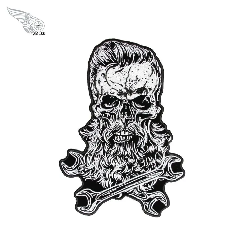 Beard skull motorcycle patch embroidery Rider biker custom for jacket back of iron on free shipping