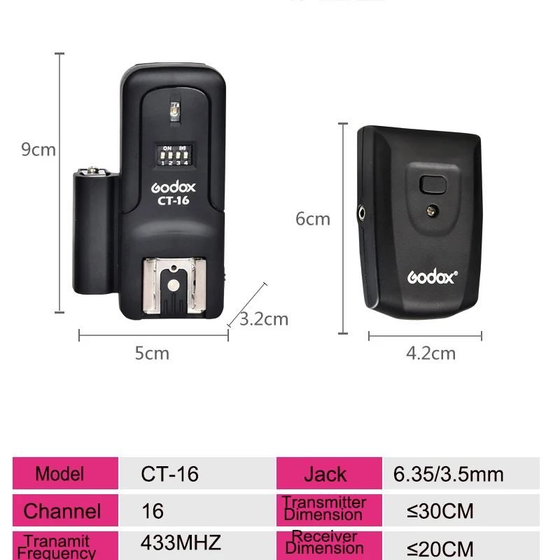 Godox CT-16 Kit 16 Channels Wireless Radio Flash Trigger Transmitter + Receiver Kit for Canon Nikon Fujifilm Speedlite Flash