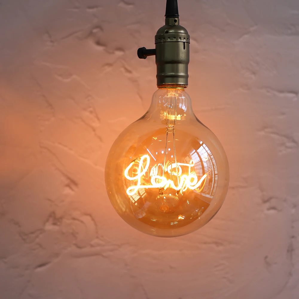 Vintage LED Edison Light Bulb E27 220V G125 LOVE Filament Retro Bulb Lamps For Home Festival Holiday Wedding Indoor Decor Light