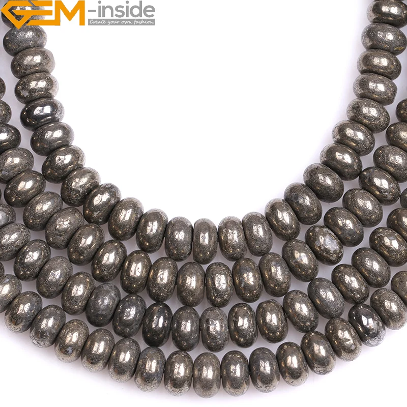 Natural Gem-Inside Rondell Silver Gray Pyrite Beads For Jewelry Making Strand 15 Bracelet Necklace Diy Gifts Wholesale New