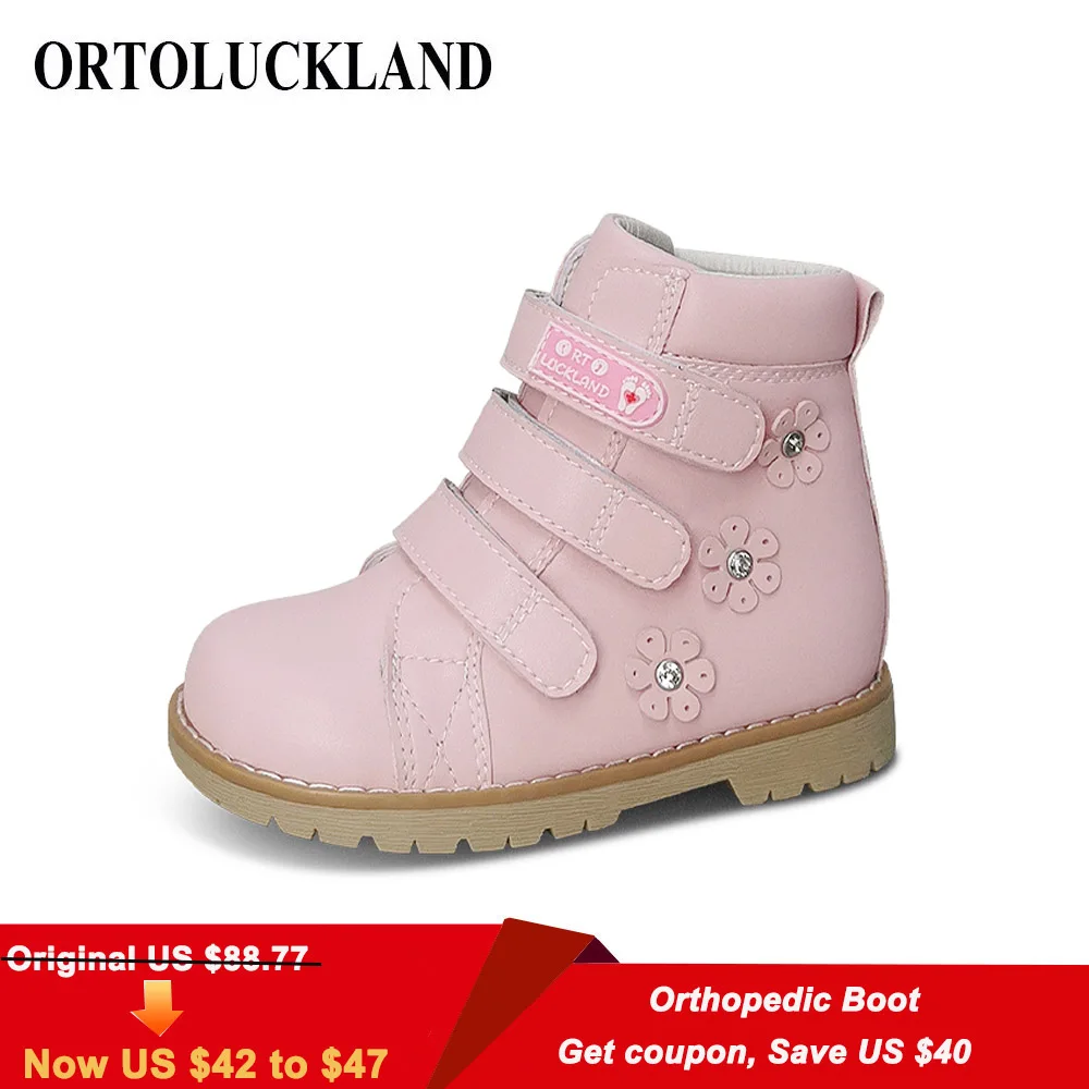 

Ortoluckland Children Shoes Girls Orthopedic Leather Boots Kids Toddler Fashion Spring Fall Velvet Walking Footwear Size23 To32