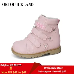 Ortoluckland Children Shoes Girls Orthopedic Leather Boots Kids Toddler Fashion Spring Fall Velvet Walking Footwear Size23 To32