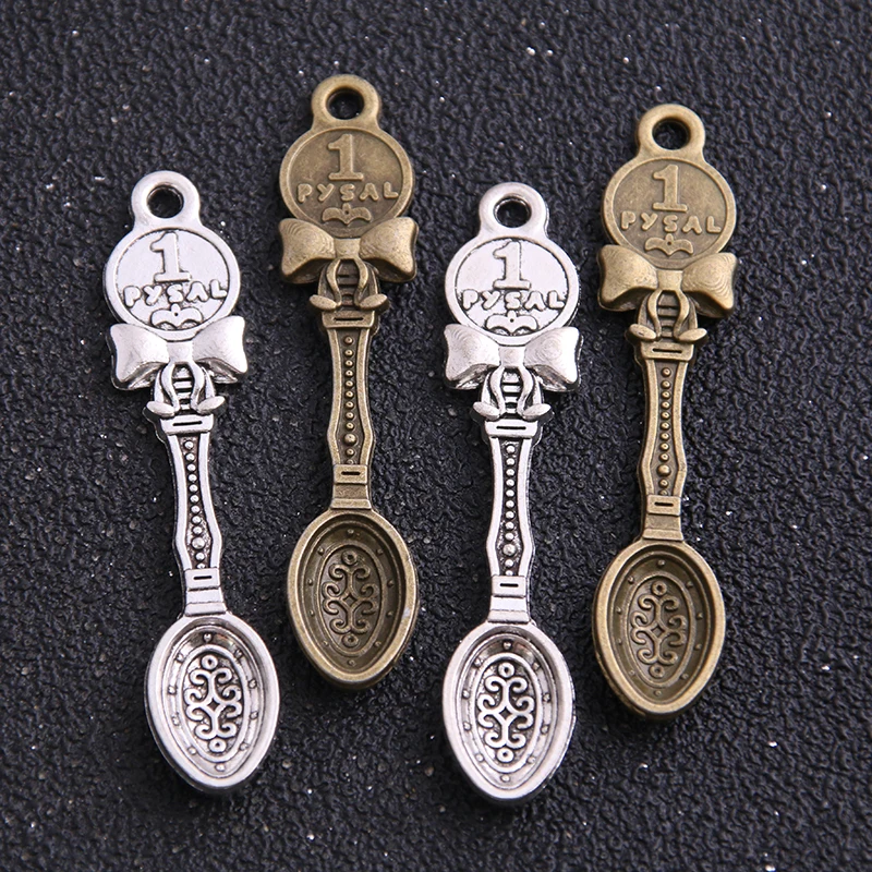 6pc 11*53mm Two Color Monetary bowknot Spoon Charms DIY Retro Jewelry Bracelet Necklace charms pendant