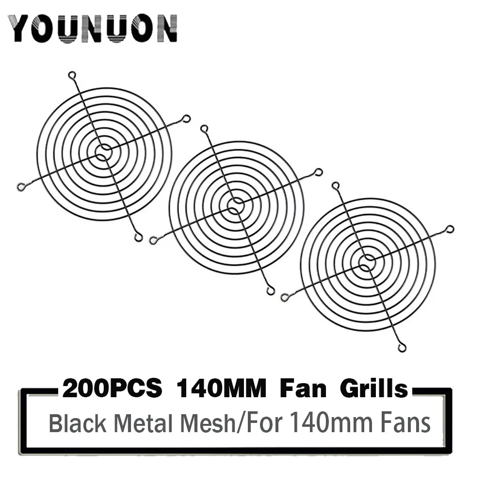 

200 Pieces Black Fan Grills 140mm 14x14cm 140x140mm Cooling Fan Grills Metal Mesh Finger Guard Protective Net Fan Grill