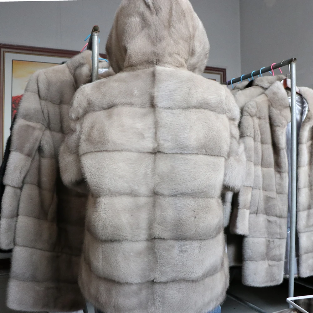 Fancy Rani luxury Women Natural Fur Coats Real Mink Fur Coat Hood Female Genuine Jackets short Ladies Winter Clothes Oversize