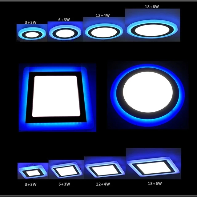 6W 9W 16W 24W led sufitowa wpuszczana lampa panelowa lampa bólna dekoracja wnętrz okrągły kwadrat Panel Led Downlight niebieski + biały 2 kolory