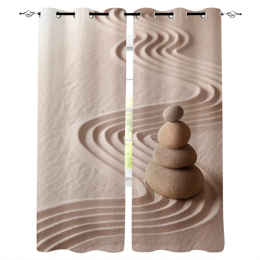 Zen Garden Stones Sand Window Curtains Living Room Fabric Drapes Curtain Home Decor Curtains for Bedroom